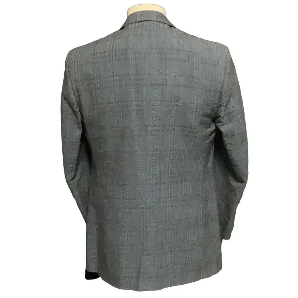 Christian Dior Blue Gray Cotton Rayon VTG 80s Seersucker 2 button Blazer Mens 42